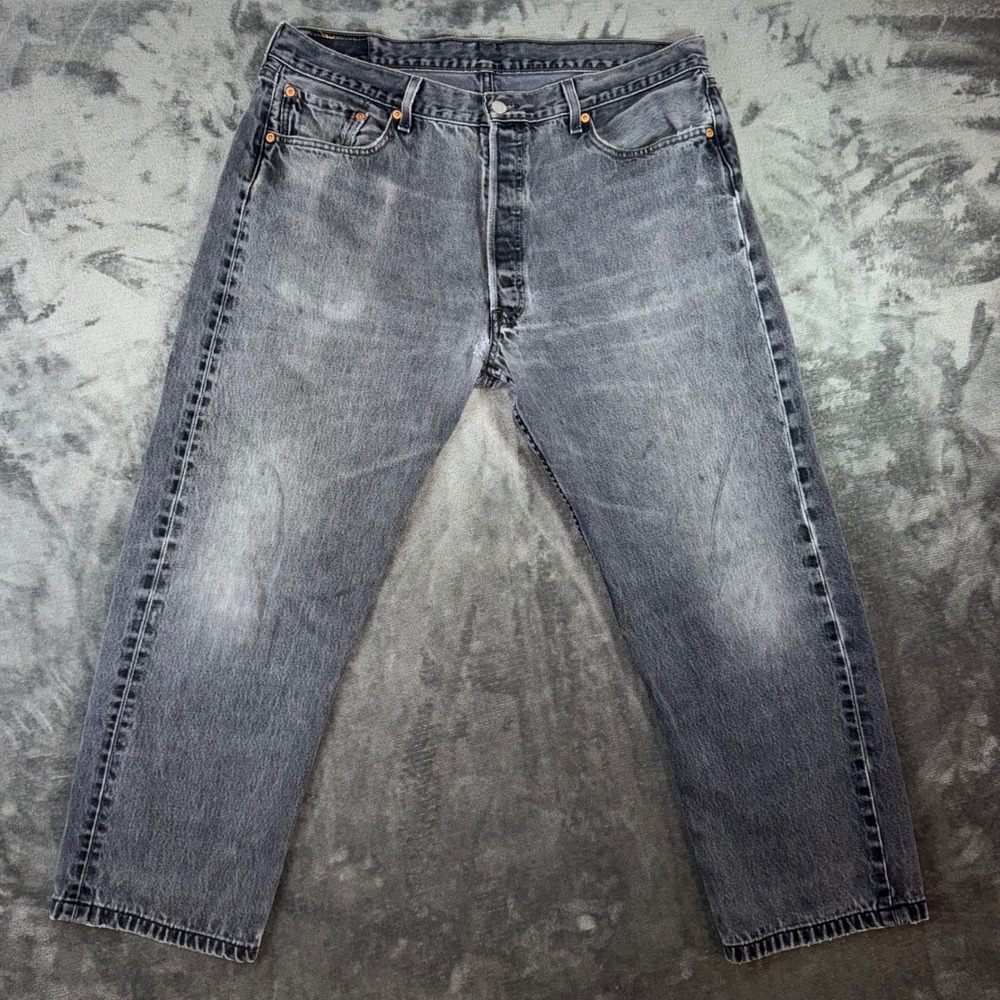 Mens 38x30 Levis 501 Original Fit Jeans Gray Fair Faded Button Fly Denim